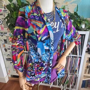 VINTAGE 1990S MESH OPEN CARDIGAN POCKETS BUTTON SLEEVE ABSTRACT